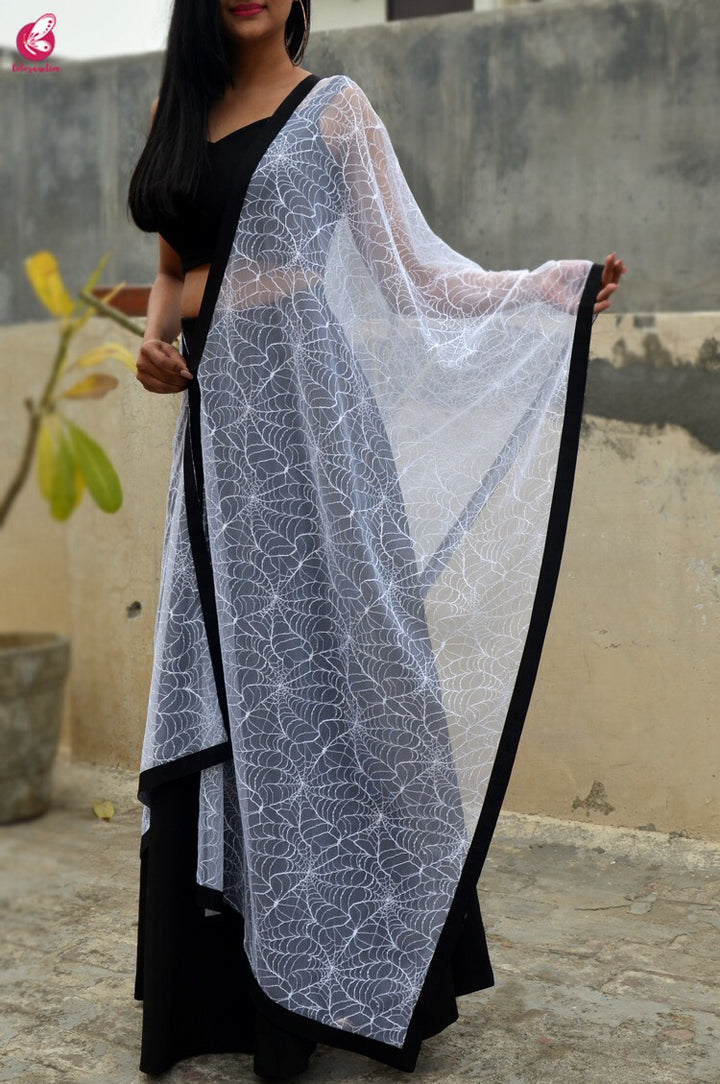 White Spider Web Net Black Taping Stole