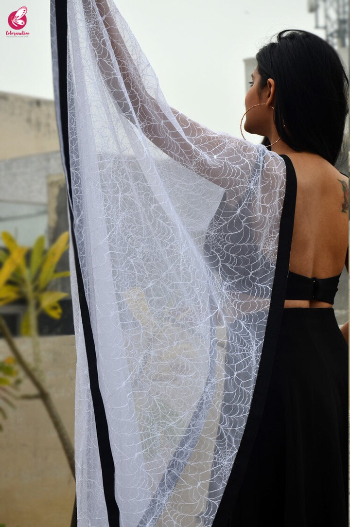 White Spider Web Net Black Taping Stole