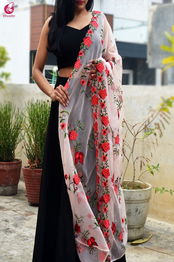 Peach Tissue Embroidered Dupatta