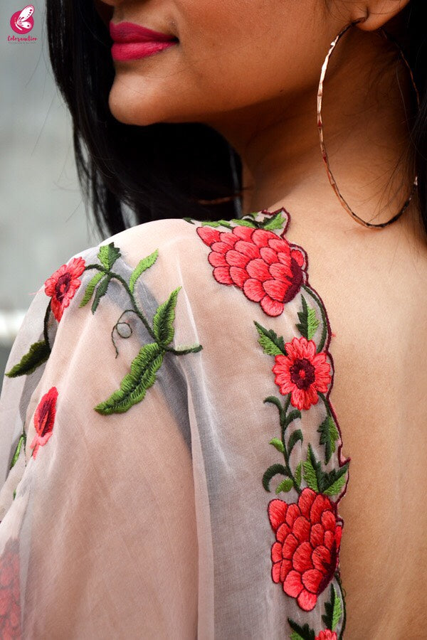 Peach Tissue Embroidered Dupatta