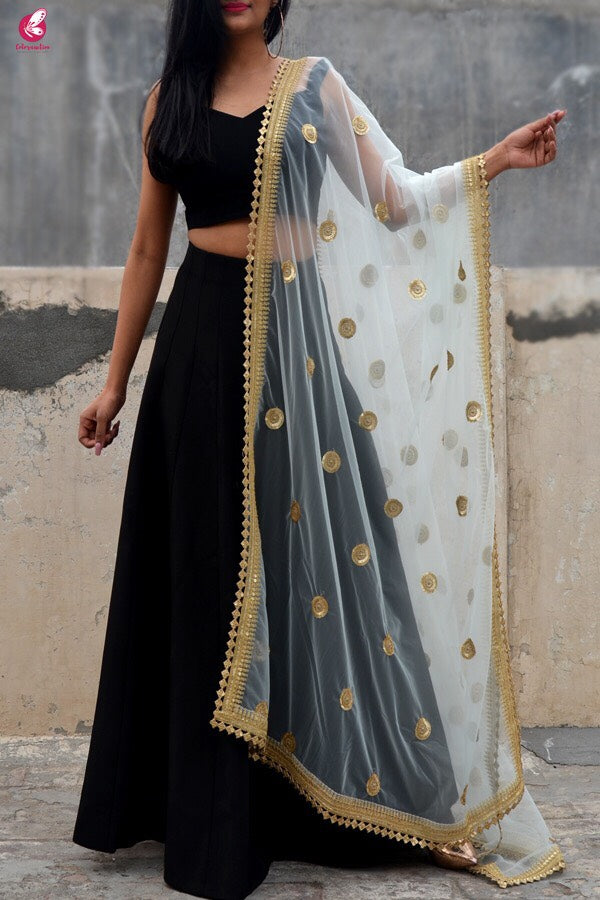 Sky Blue Heavy Net Zari Border Dupatta