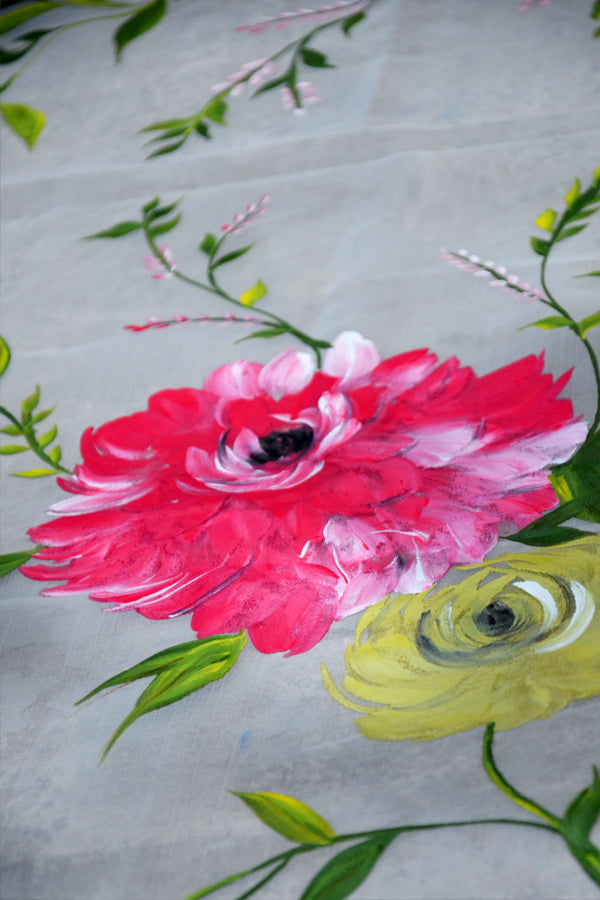 Off White Pure Organza Multicoloured Floral Stole