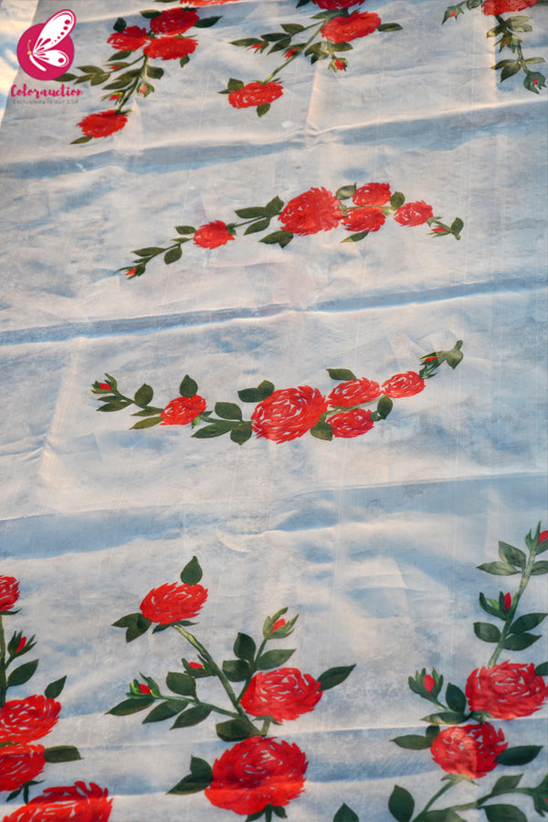 Off White Red Roses Pure Organza Stole