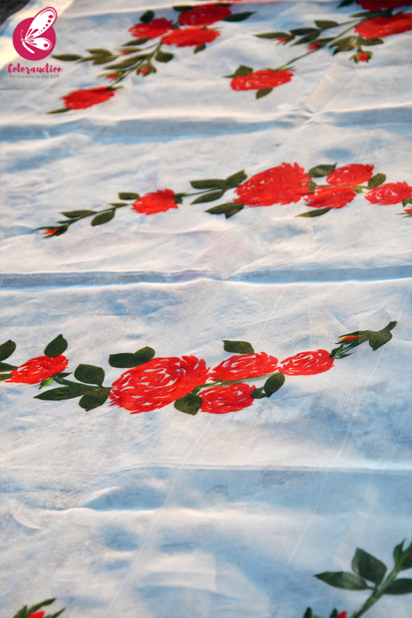 Off White Red Roses Pure Organza Stole