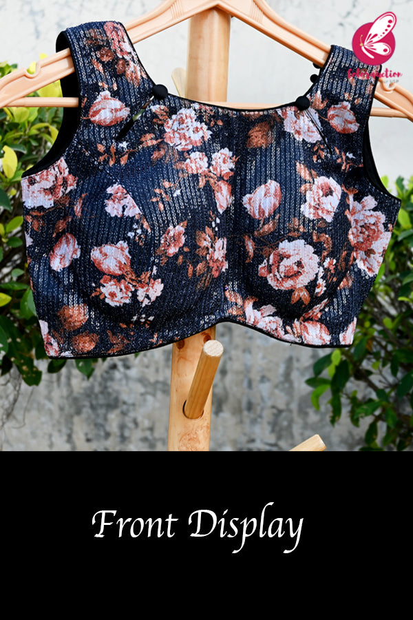 Black Sequins Floral Front Keyhole Padded Blouse