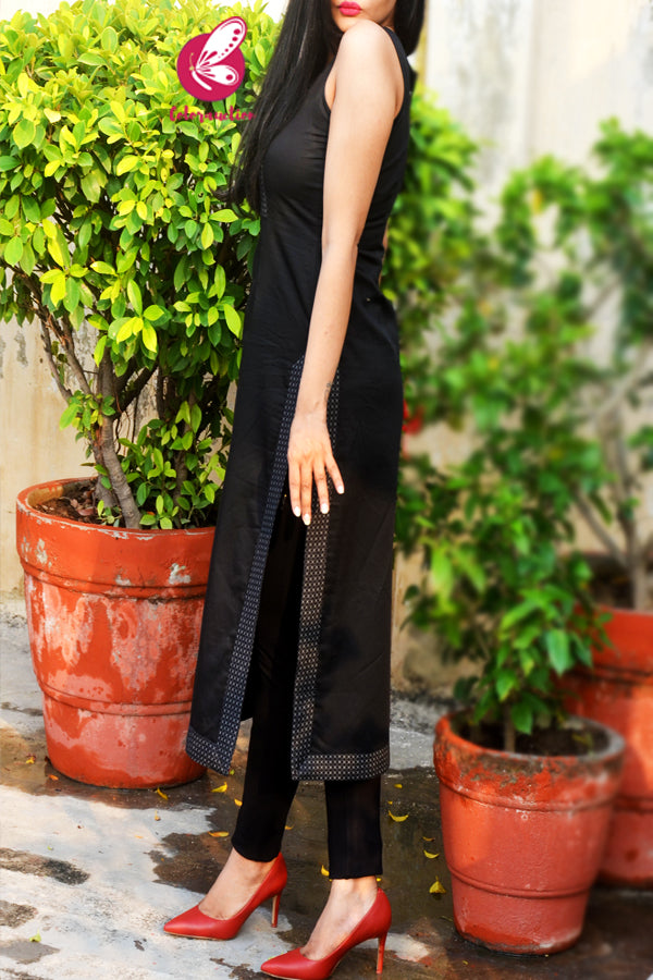 Black Sleeveless Cotton Silk Kurti