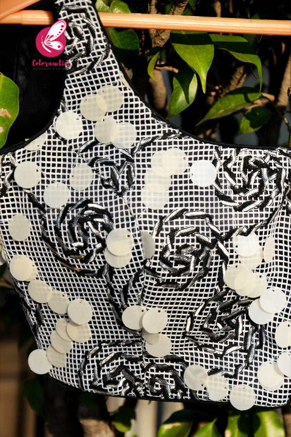 Black & White Net Embroidered Padded Blouse