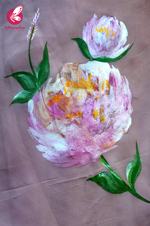 Light Mauve Hand-painted Organza Georgette Dupion Taping Saree