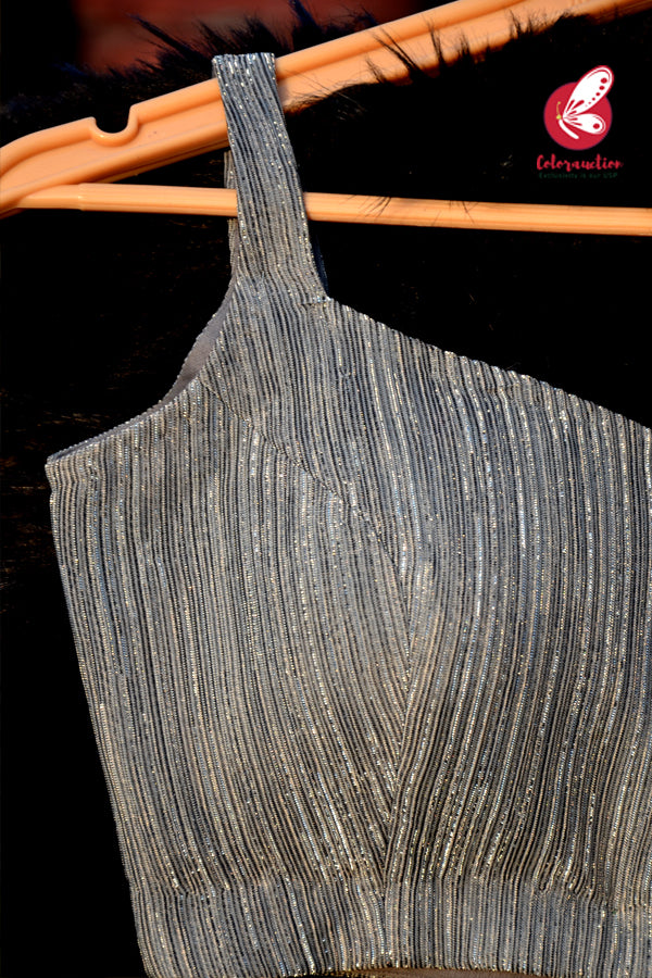 Grey Fancy Padded Backless Blouse