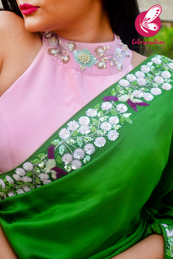 Green Handwork Pure Silk Saree