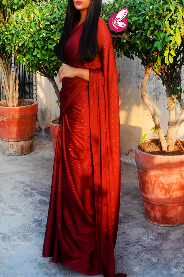 Maroon Satin Georgette Fancy Saree