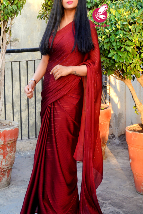 Maroon Satin Georgette Fancy Saree