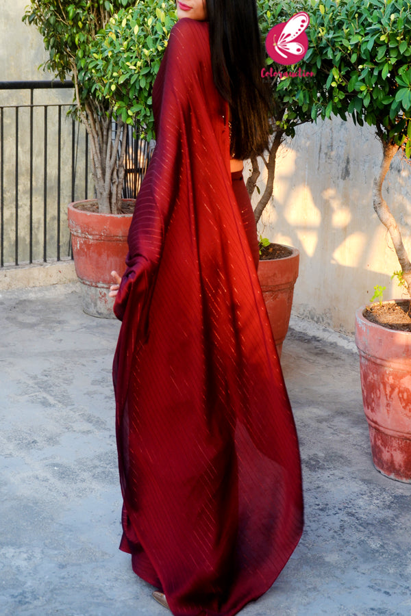 Maroon Satin Georgette Fancy Saree