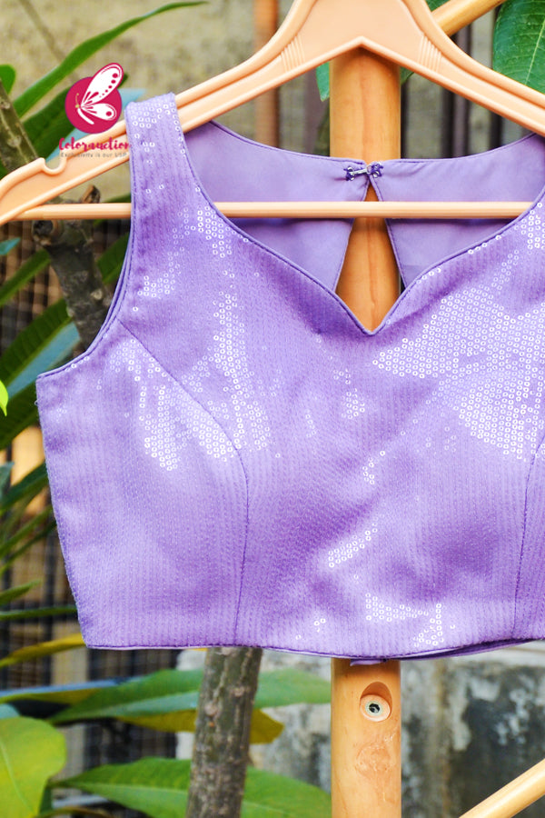 Lilac Padded Sequins Georgette Keyhole Back Blouse