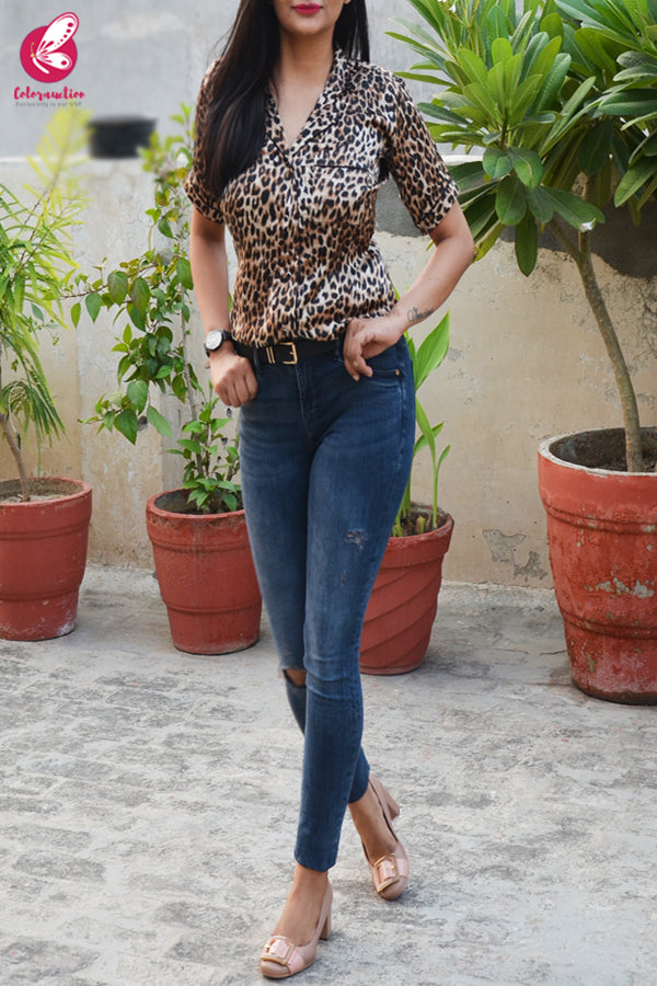 Cream Animal Print Satin Shirt