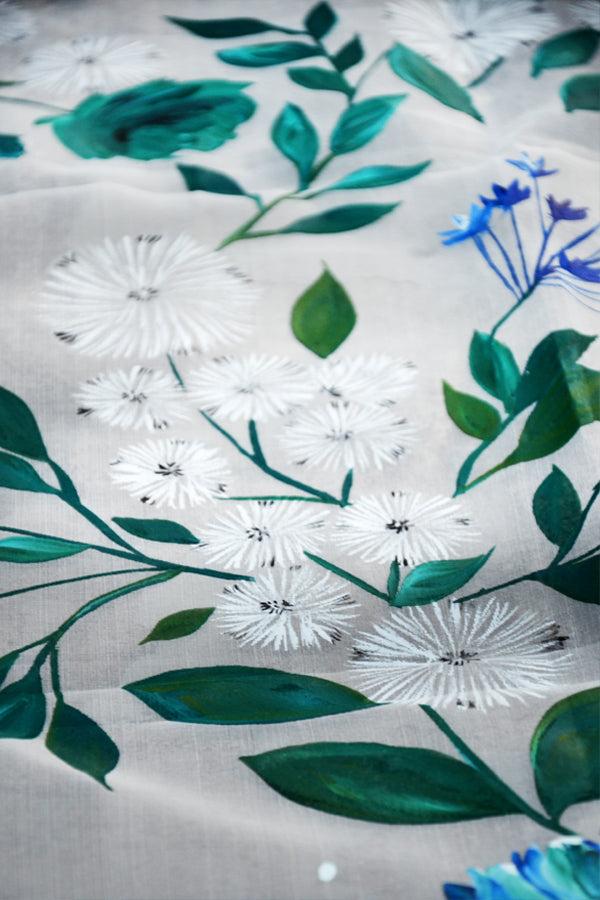 Off White Pure Organza Teal-Green Pure Organza Stole