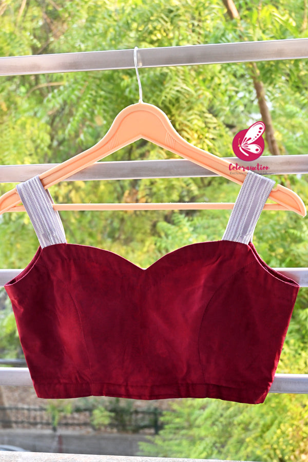 Maroon Padded Crepe  Silver Straps Blouse