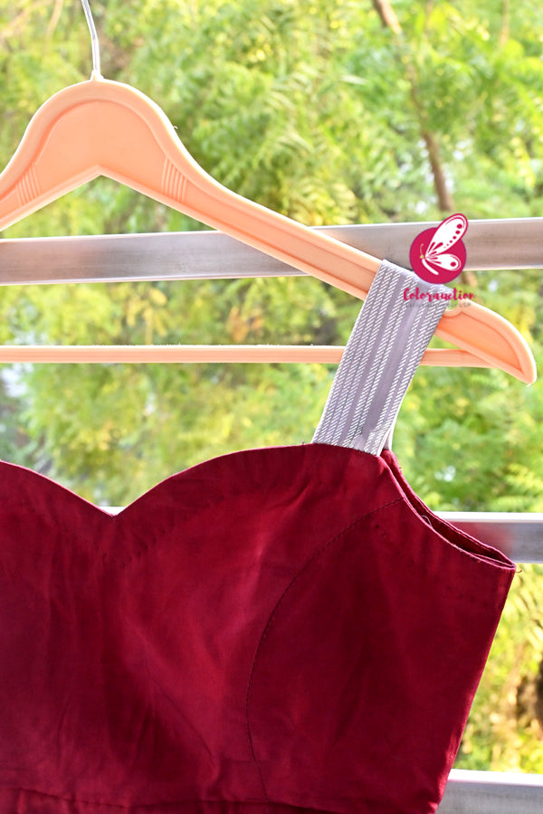 Maroon Padded Crepe  Silver Straps Blouse