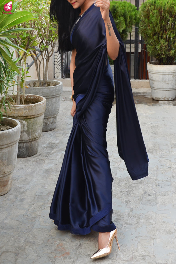 Blue Satin Dupion Silk Taping Saree