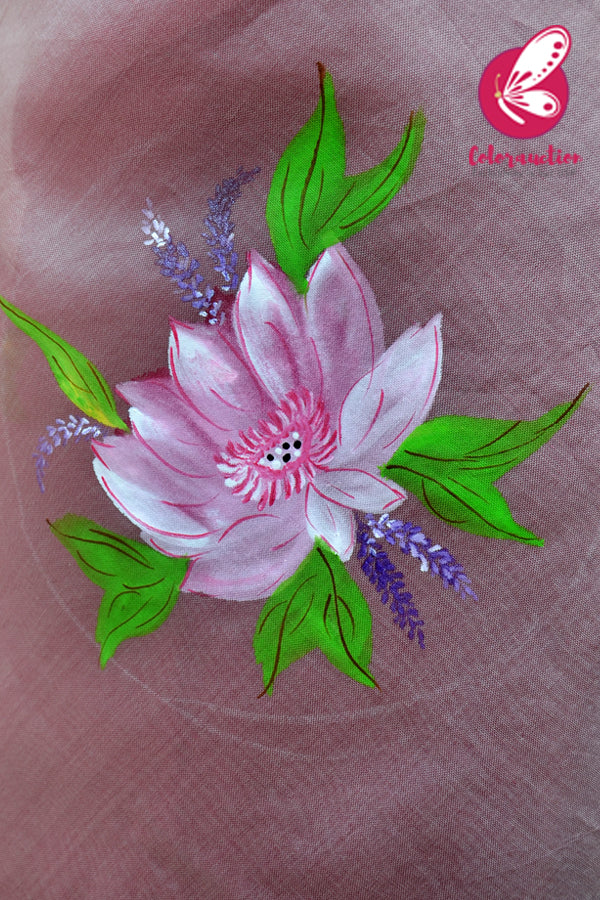 Mauve Hand-painted Pure Organza Saree