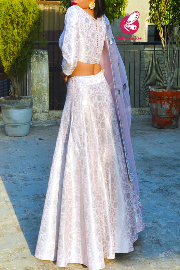 Mauve Pink Brocade Lehenga with Mauve Pink Net Heavy Dupatta