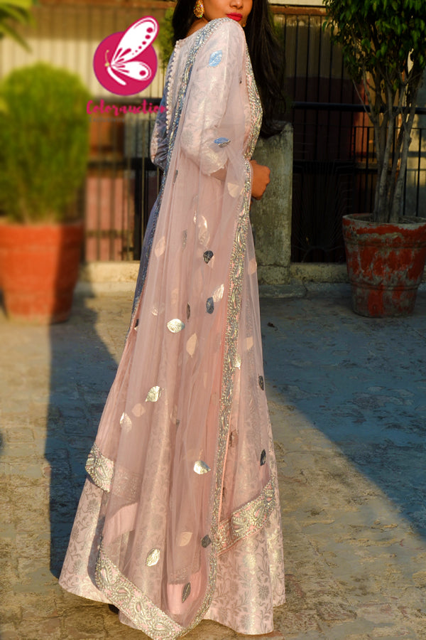 Mauve Pink Brocade Lehenga with Mauve Pink Net Heavy Dupatta