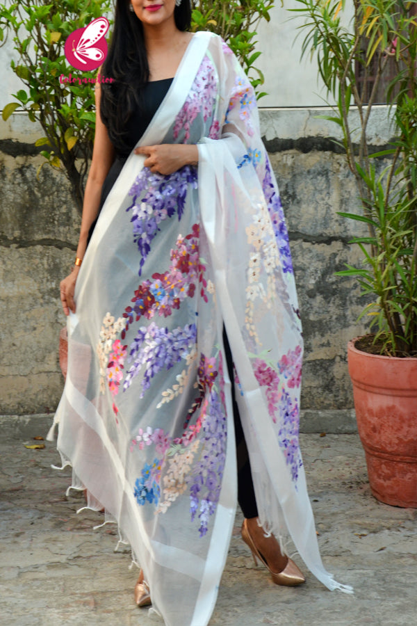 Off White Multicoloured Floral Stole