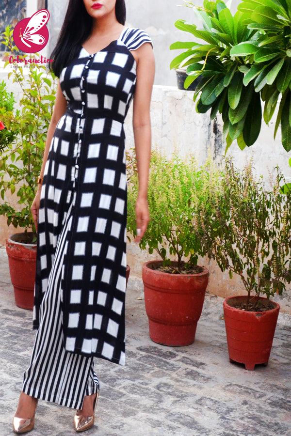 Black & White Printed Rayon Kurti Set