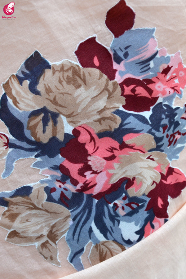 Peach Organdy Applique Floral Saree