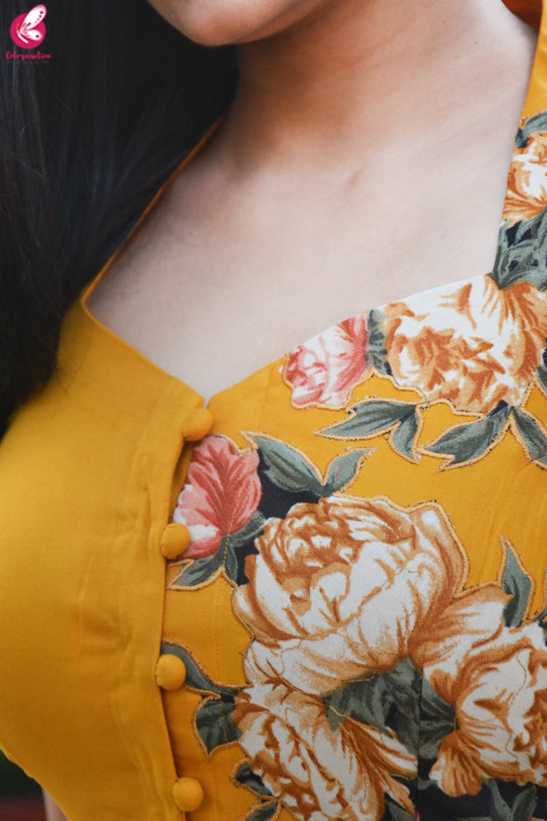 Mustard Modal Rayon Cap Sleeves Patch Work Kurti