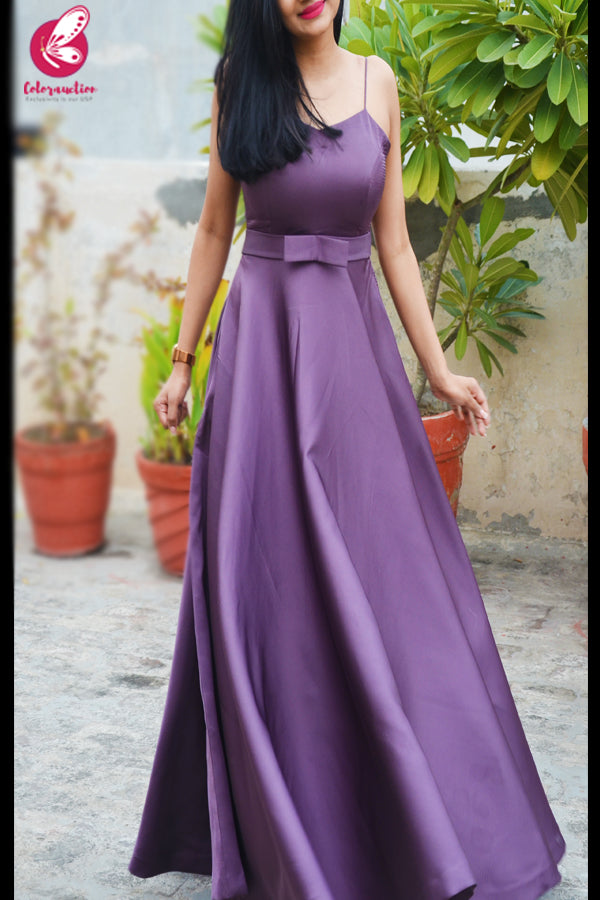 Mauve Padded Pure Satin Floor Length Padded Gown