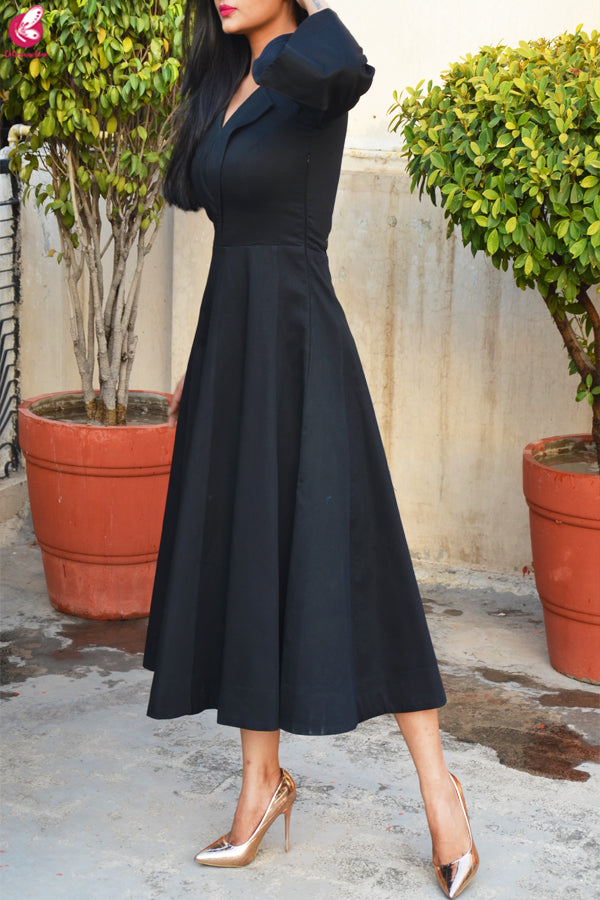 Black Formal Padded Bell Sleeves Dress