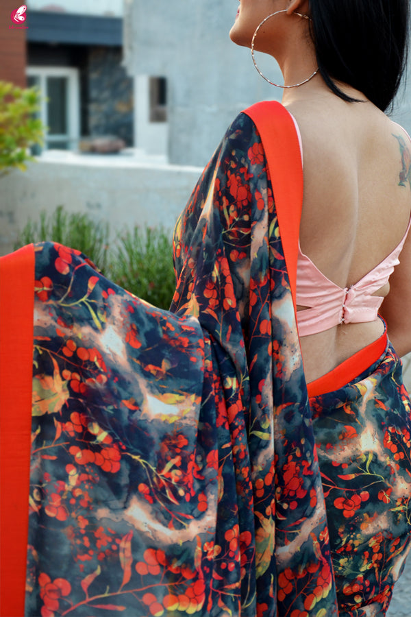 Orange &amp; Yellow Double Shaded Georgette Saree