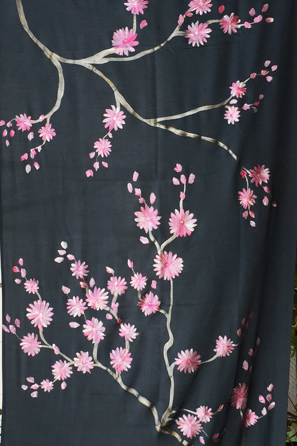 Grey Silk Hand-painted Floral Stole