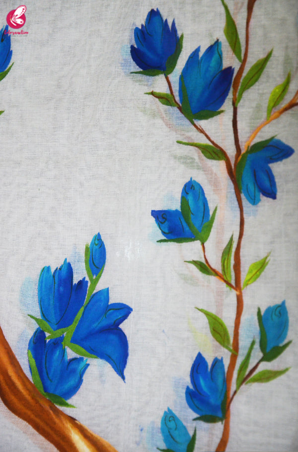 Off White Chanderi Multicolored Floral Handpainted Stole