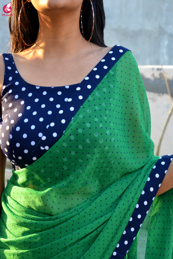 Green Printed Chiffon Georgette Taping Saree