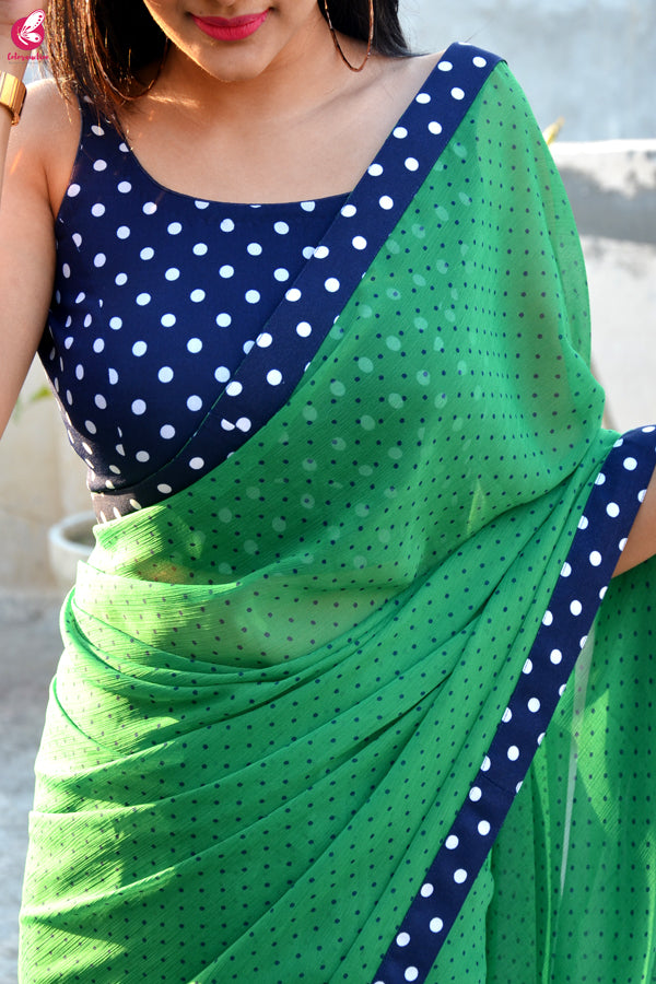 Green Printed Chiffon Georgette Taping Saree
