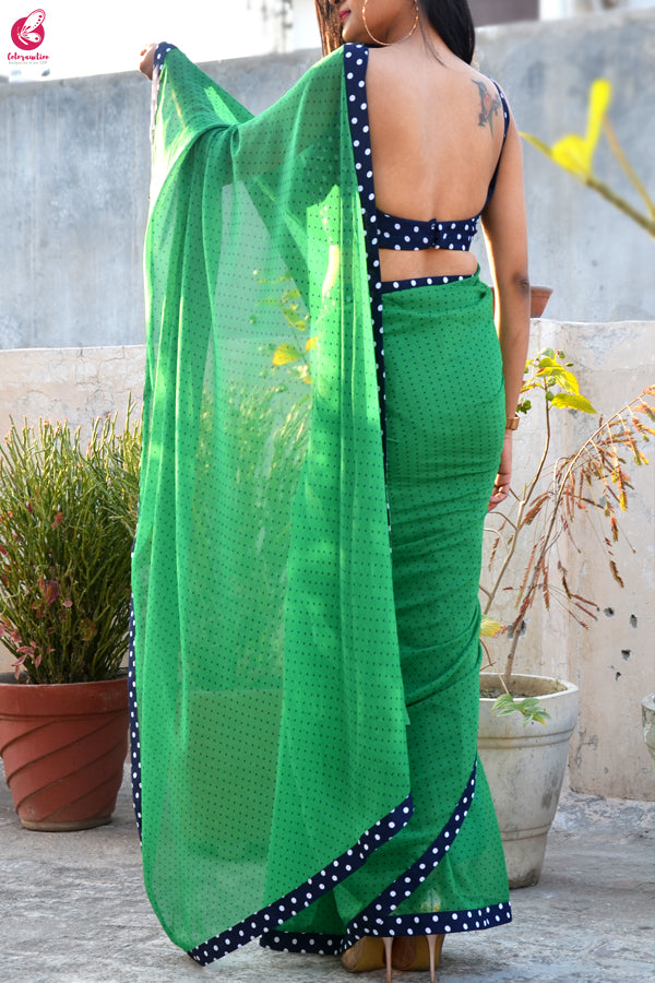 Green Printed Chiffon Georgette Taping Saree