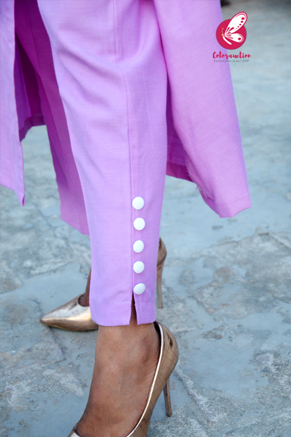 Mauve Lavender Sleeveless Slit Matte Dobby Kurti Set