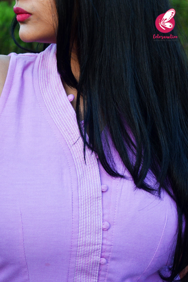 Mauve Lavender Sleeveless Slit Matte Dobby Kurti Set