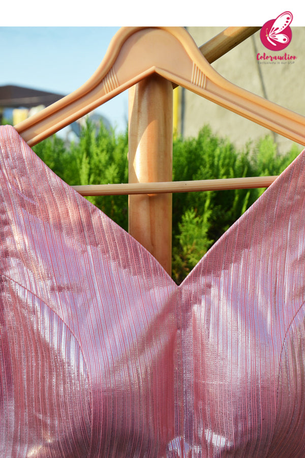 Peachy Pink Backless V-Neck Sleeveless Padded Blouse