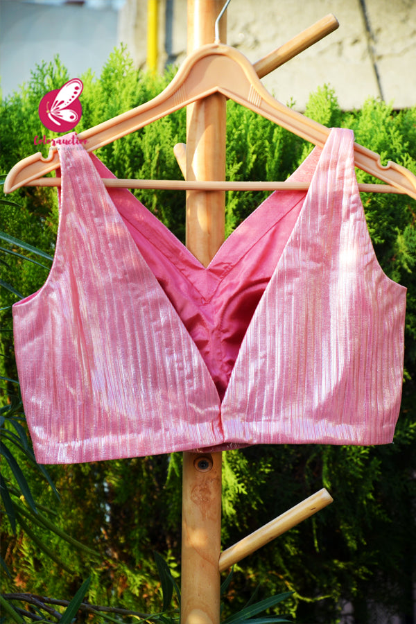 Peachy Pink Backless V-Neck Sleeveless Padded Blouse
