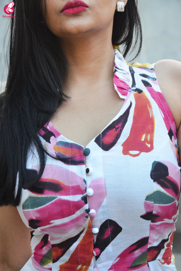 White Printed Pure Linen Kurti with White Chikankari Cotton Full lining Palazzo