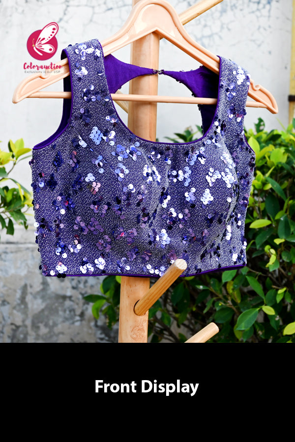Purple Sequins Padded Back Kayhole Blouse