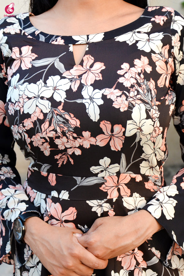 Printed Crepe Floral Midi Dress