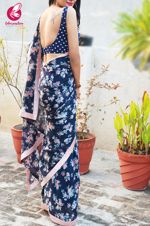 Multicolored Chiffon Peach Taping Saree