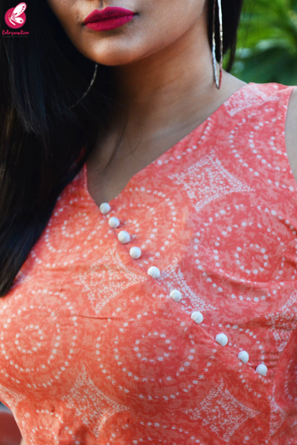 Orange &amp; White Printed Modal Rayon Kurti with White Cotton Silk Pants
