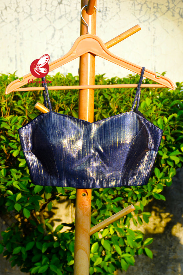 Blue Silver Stripped Satin Strappy Padded Blouse
