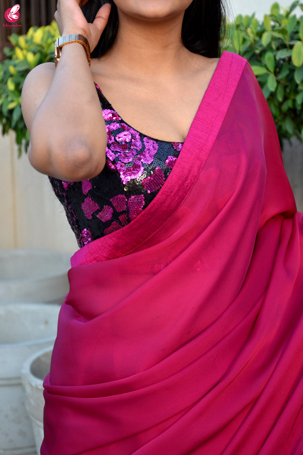 Garnet Silk Georgette Dupion Silk Taping Saree