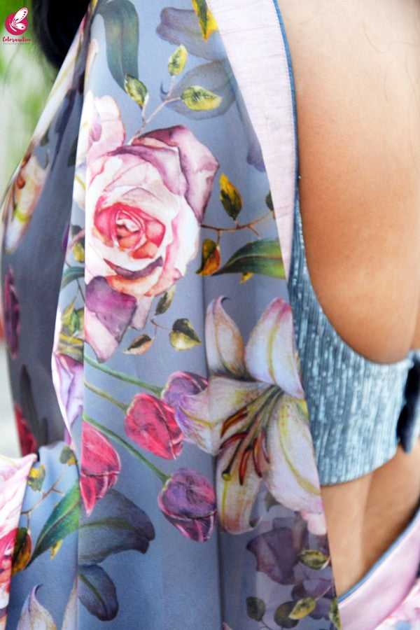 Grey Fancy Padded Backless Blouse